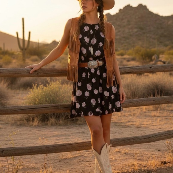 Abercrombie Fitch Dress Womens small Blue Floral Print Fit & Flare Ruffled Hem - Picture 2 of 14